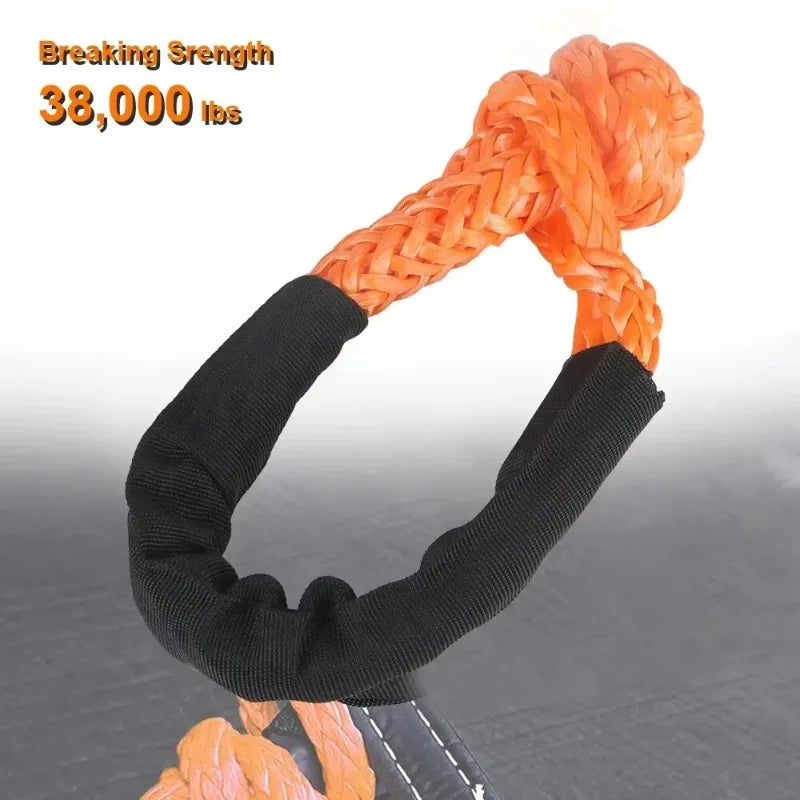 Synthetic Fiber Soft Shackle for Vehicle Recovery Off Road Towing Ropes Car Trailer Pull Rope with Protective Sleeve 38000 Lbs Qme