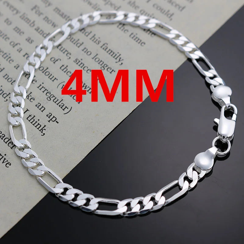 Charm 925 Sterling Silver Bracelets for Women Simple Fine 4MM Chain Fashion Wedding Party Christmas Gifts Jewelry Qme