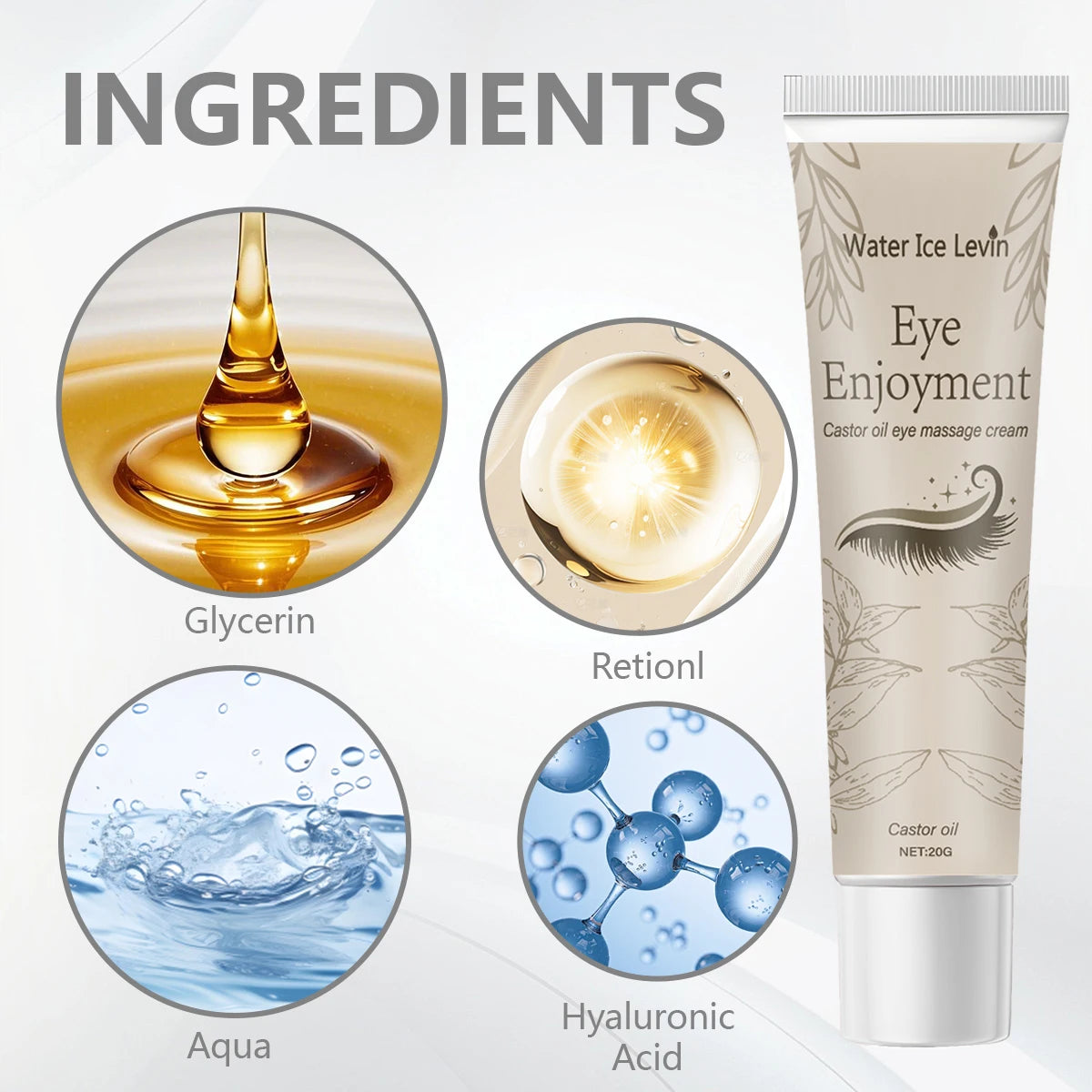 Water Ice Levin Castor Oil Eye Massage Cream 20g | Deep Anti-Wrinkle + Firming Treatment | Banish Bags, Dark Circles & Fine Lin Qme