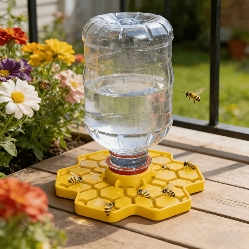 Bee Water Feeder with Perch Safe Honeybee Drinking Station for Garden Patio Beekeeping Supplies, Small-Hole Honeycomb Tray Qme
