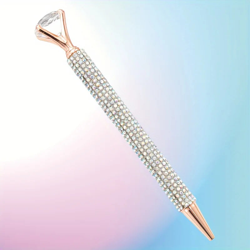 Bling Rhinestone Ballpoint Pen Large Crystal Diamond Top Rose Gold Metal Shiny Diamond Pen Gift for Wedding Office School Women Qme silvery 1pc