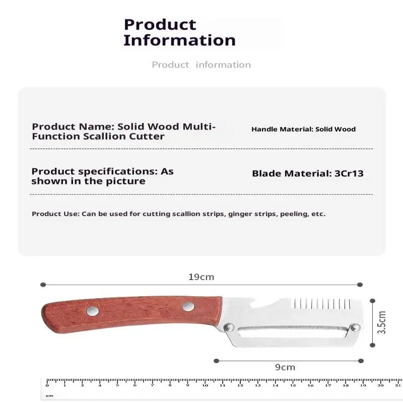 Multifunctional Stainless Steel Peeler Wooden Handle 3-in-1 Scallion Qme