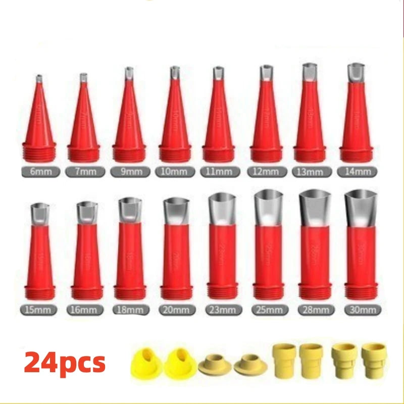 Stainless Steel Glue Gun Caulk Nozzle Applicator Suit with Base for Bathroom Kitchen Doors and Windows Gap Sealing Spray Nozzle Qme 24pcs