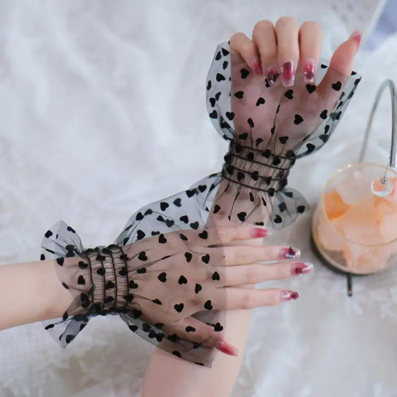 1 Pair Fashion Accessory Nail Art Heart Tulle Photo Glove Fake Qme