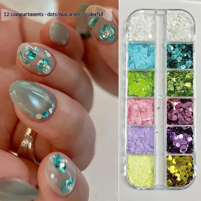 Vibrant 12 Grids Circular Nail Glitter Colorful Flowers DIY Projects Qme 2