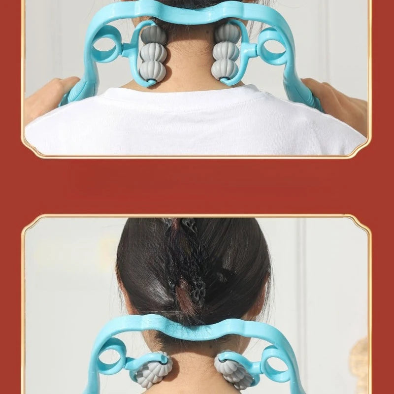 Rotatable 6-wheel Cervical Spine Massager Manual Neck Clip Shoulder Qme