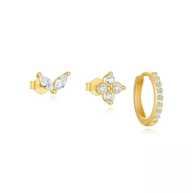 3PCS Fashion Cute Zircon Flower Ear Stud For Women Fashion 18K Gold Plated Star Ear Stud Earring Piercing Girl Set Jewelry Gift Qme A1