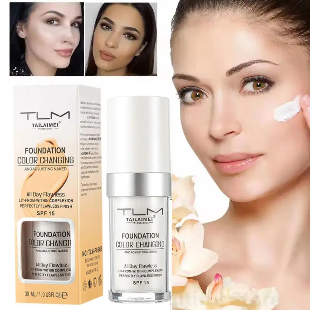 1/2/3PCs Color Changing Foundation, Temperature Liquid Foundation Naturally Blends Moisturizing Foundation Makeup Waterproof Qme