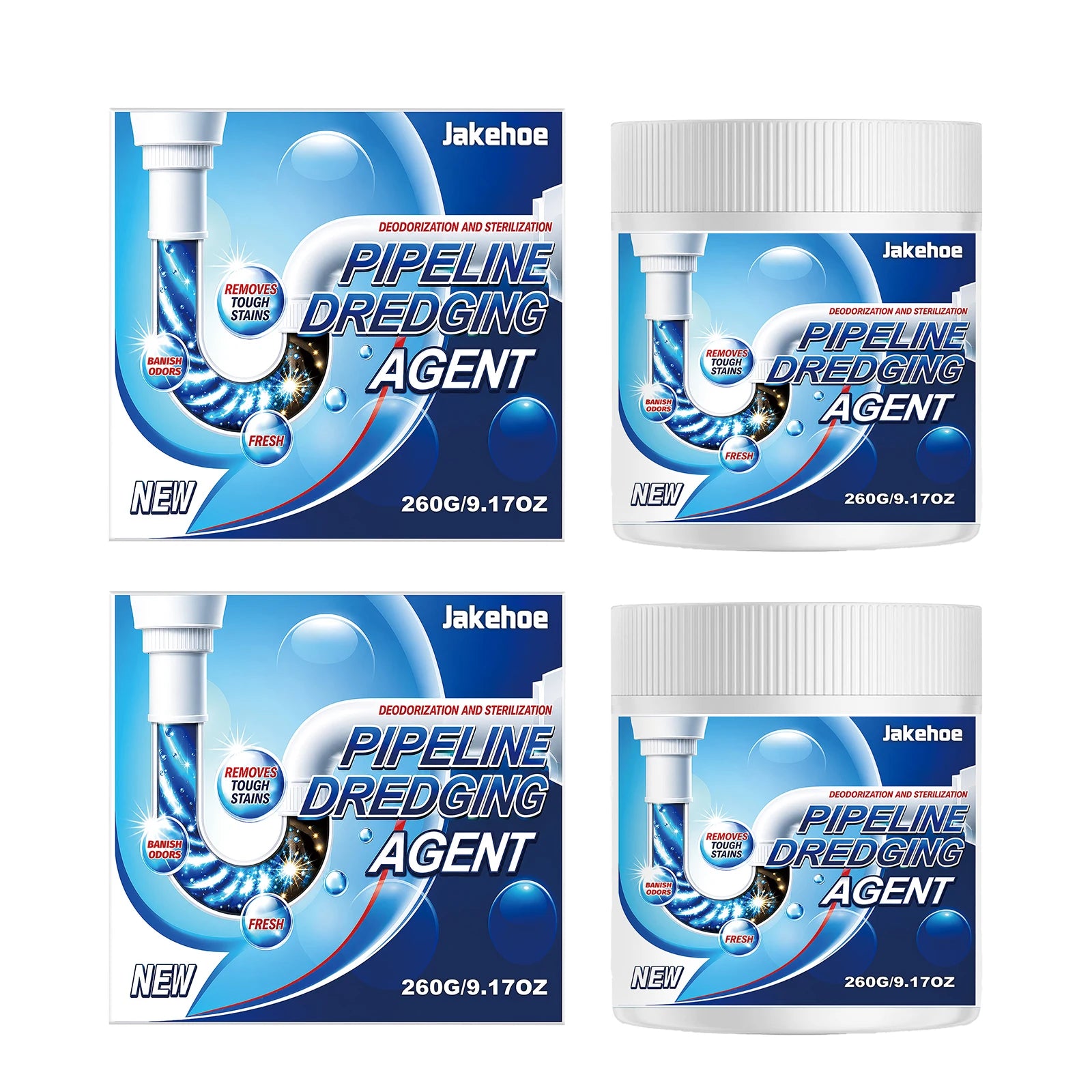 JAKEHOE Pipeline Dredging Agent Removing Grease Buildup Eliminate Pipe Odor Prevent Clogging Fast-Acting Powerful Drain Cleaner Qme 2 x 260g Boxed