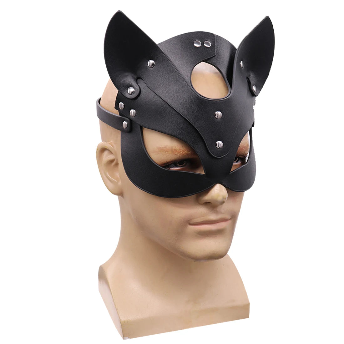 Bunny Mask Cosplay Punk Spiked Leather Cat Mouse Headgear Masquerade Dance Party Pvc Half Face Helmet Halloween Accessory Prop Qme