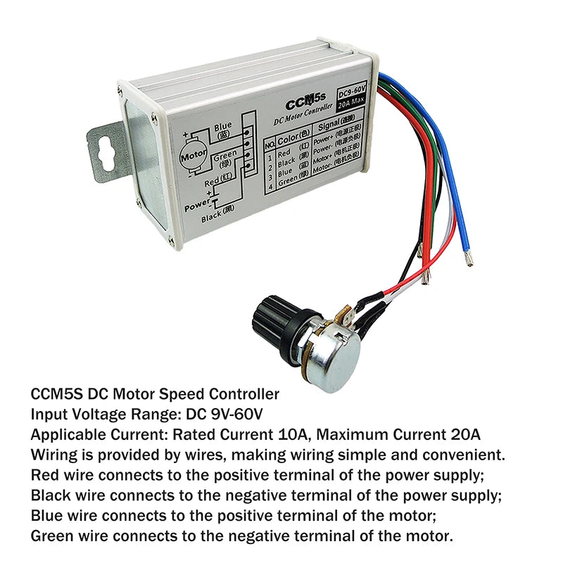 Stepless DC Motor Speed Controller DC 9V-60V 12V 24V 60V 20A Motor Pulse Width Modulator Regulator PWM Speed Regulator. Qme