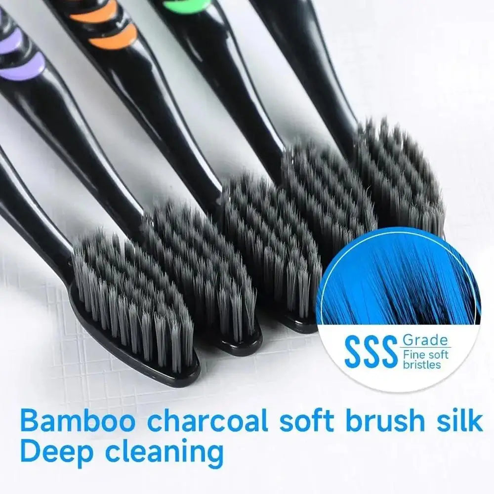 10 Count Soft Toothbrushes Adults Black Charcoal Ultra Sensitive Gums Qme