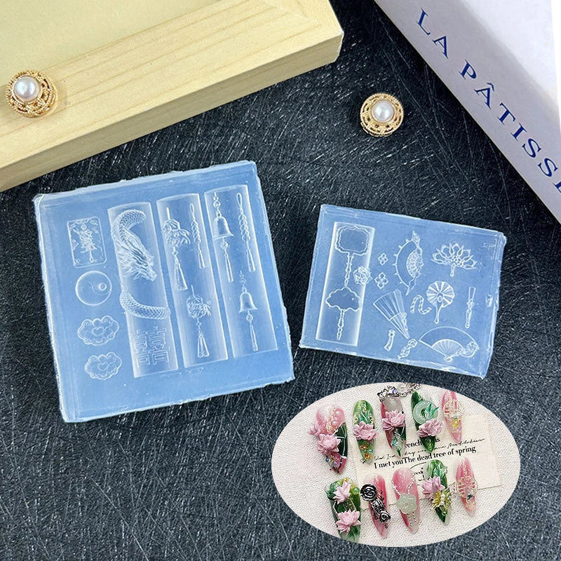 Nail Art Mold 3D Chinese-style Silicone Exquisite Dragon Copper Coins Qme
