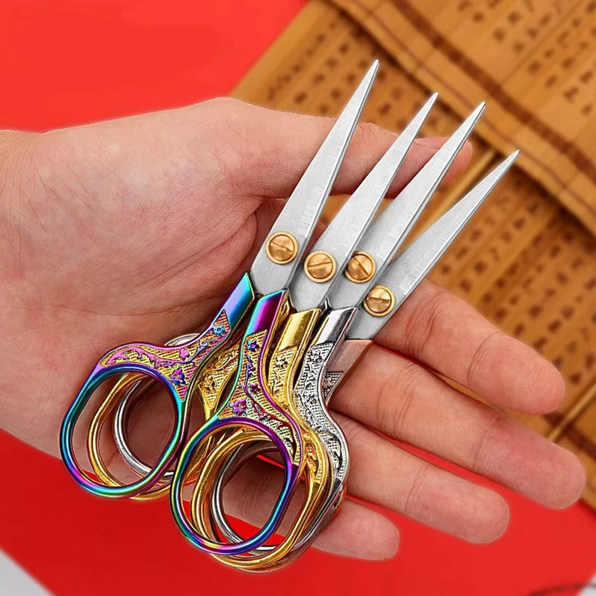Kawaii Titanium Color Scissors Vintage Stainless Carved Cutting and Sewing,Thread Scissors, Sewing Tools,Cute Stationery Qme