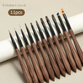 Round Wood Handle Nail Art Liner Brush DIY Painting Pen Sandalwood Brushes Set Drawing Fine Lines Stripe Pen UV Gel Nail Salon Qme set of 11pcs