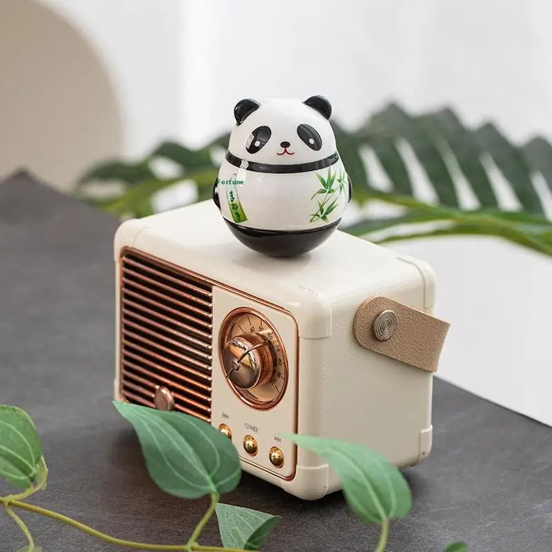 Japanese Ceramic Panda Doll Crafts Tumbler Toy Lucky Charm Fortune Qme