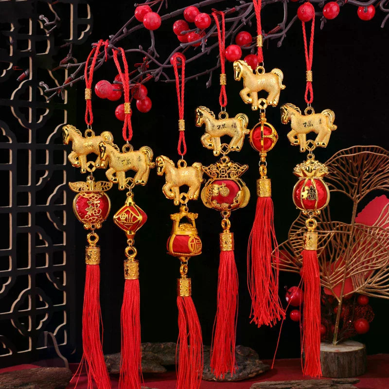 1/10Pcs 2026 Year Of The Horse Wall Hanging Car Ornament Chinese New Year 3D Horse Lantern Red Gold Pendant Lucky Decor Gifts Qme