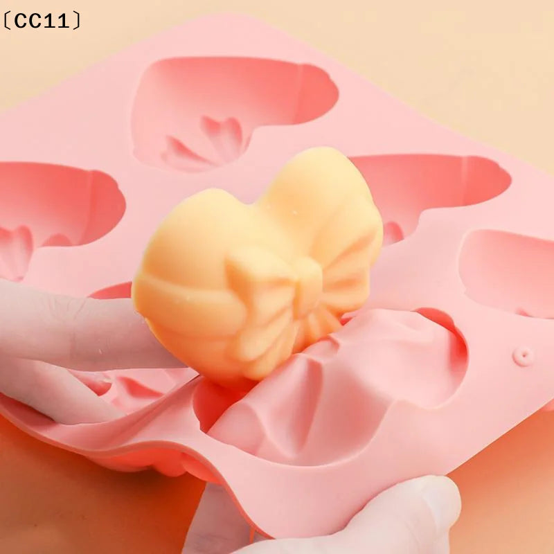 6 Cavities Heart Bow Shape Silicone Baking Mold Love Chocolate Candy Qme