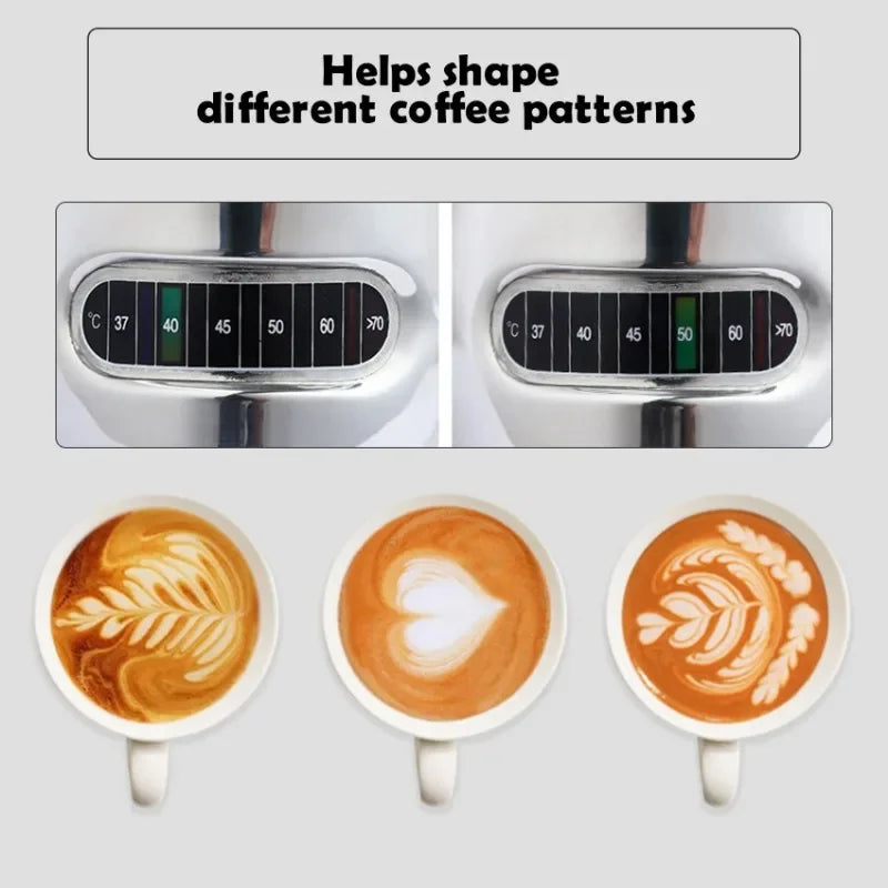 350mL Stainless Steel Milk Frothing Pitcher Temperature Display Milk Frother Pitcher Jug Cup for Latte Art Barista Kitchen Qme
