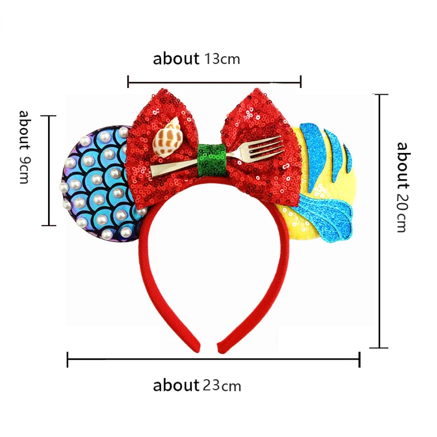 Mermaid Mickey Mouse Ear Headbands with Bow Sequin Candy Headbands Cosplay Costume party Christmas Halloween for Girl Women Qme