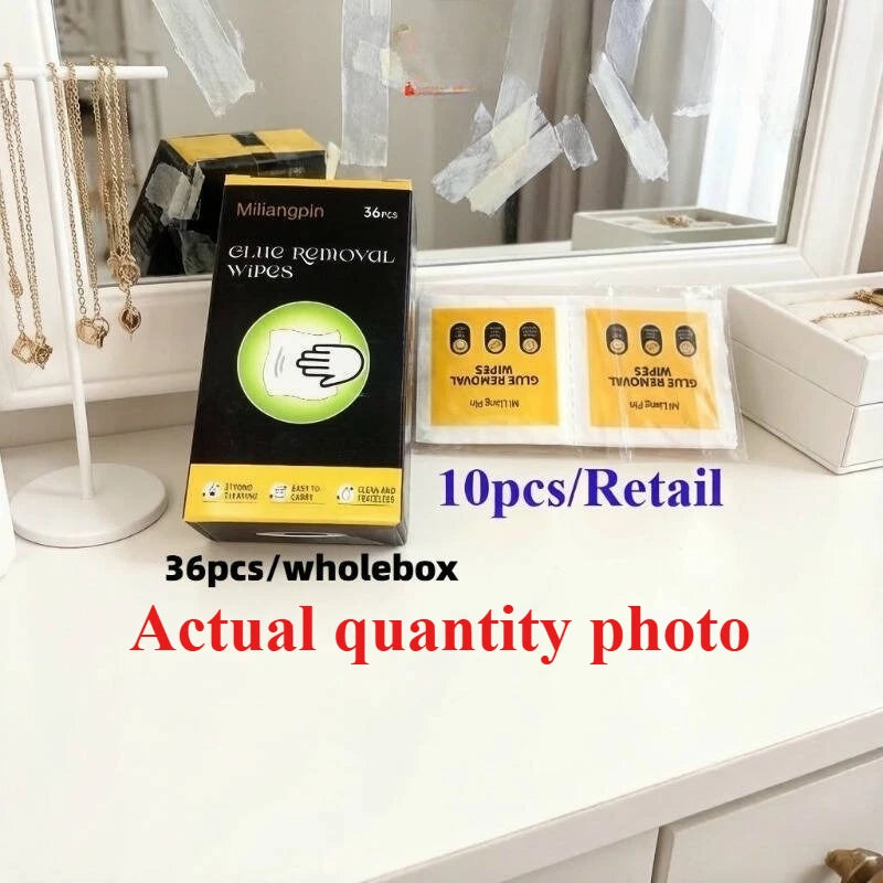 Disposable adhesive remover wipes, easily remove surface glue residue, individually wrapped. Material: non-woven fabric. Qme