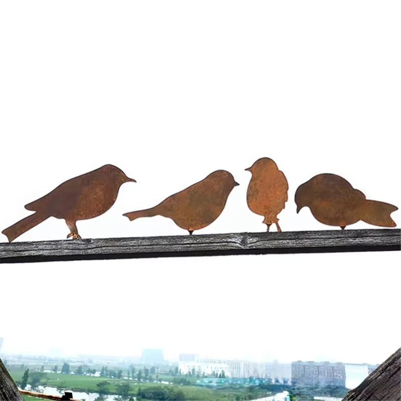 4Pcs Rusty Metal Bird Iron Decoration Outdoor Gardening Bird Shaped Crafts Fence Decor Retro Garden Decorations Birds Wholesale Qme