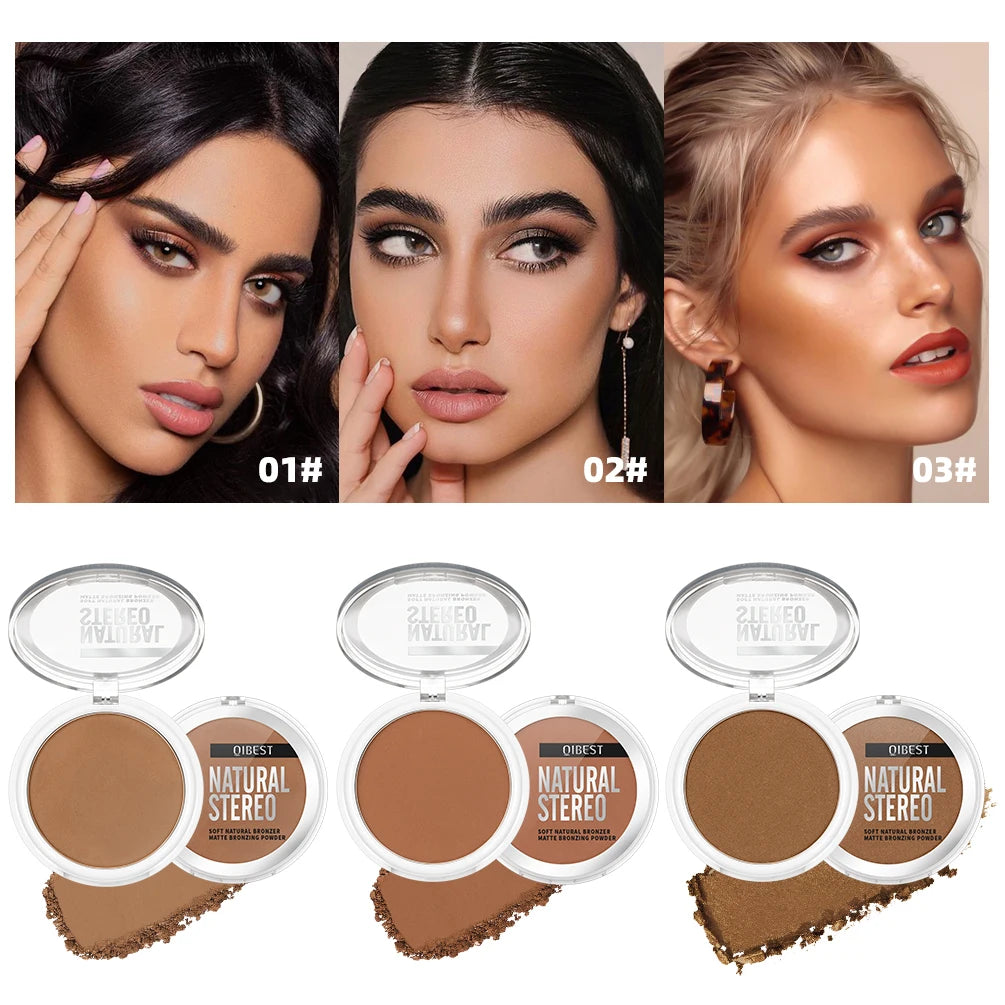 QIBEST Face Bronzer Makeup Contour Shading Powder Trimming Powder Cosmetic Face Concealer Highlighter Bronzer Palette For Women Qme