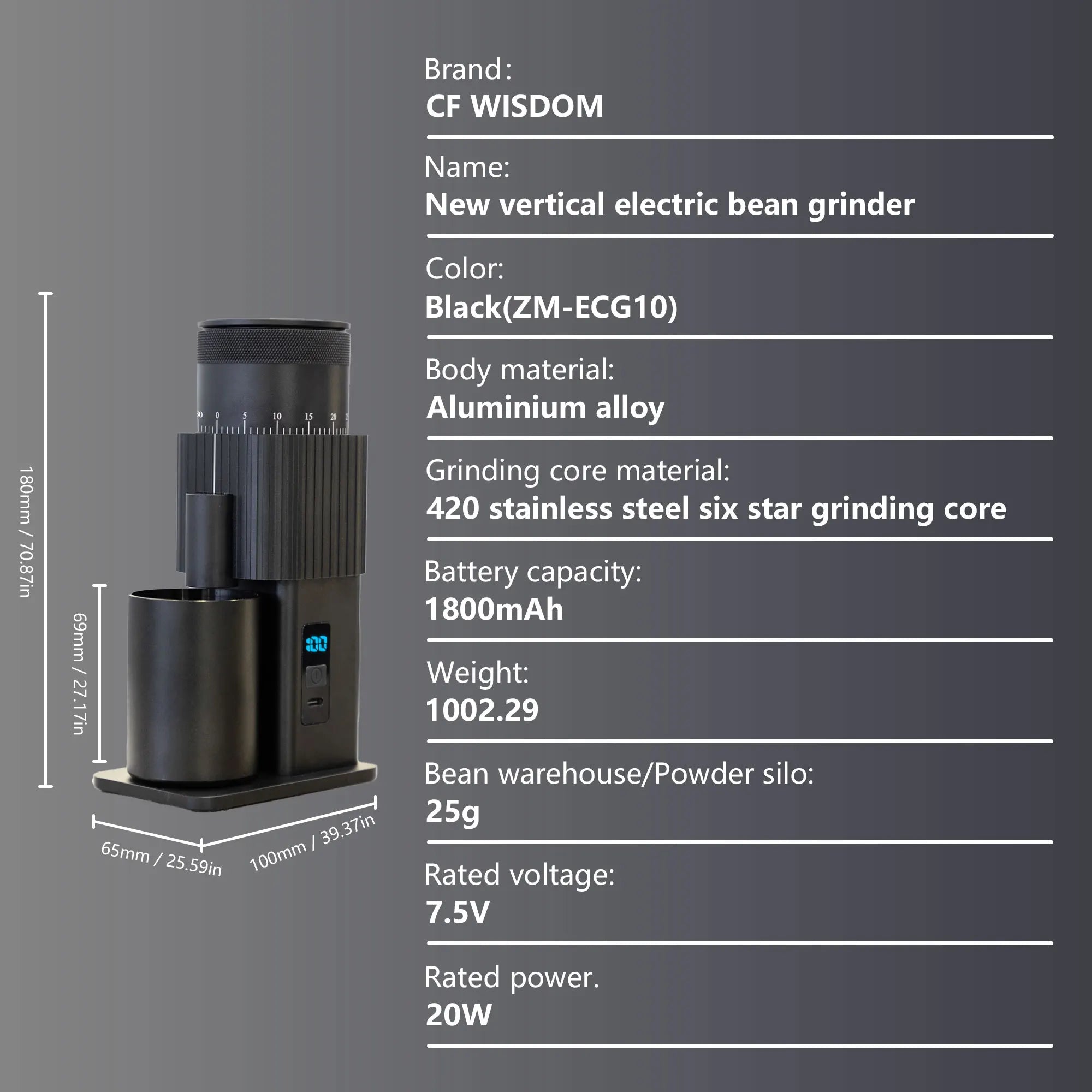 Portable Electric Coffee Grinder USB Rechargeable Bean Replaceable Qme ZM-ECG10
