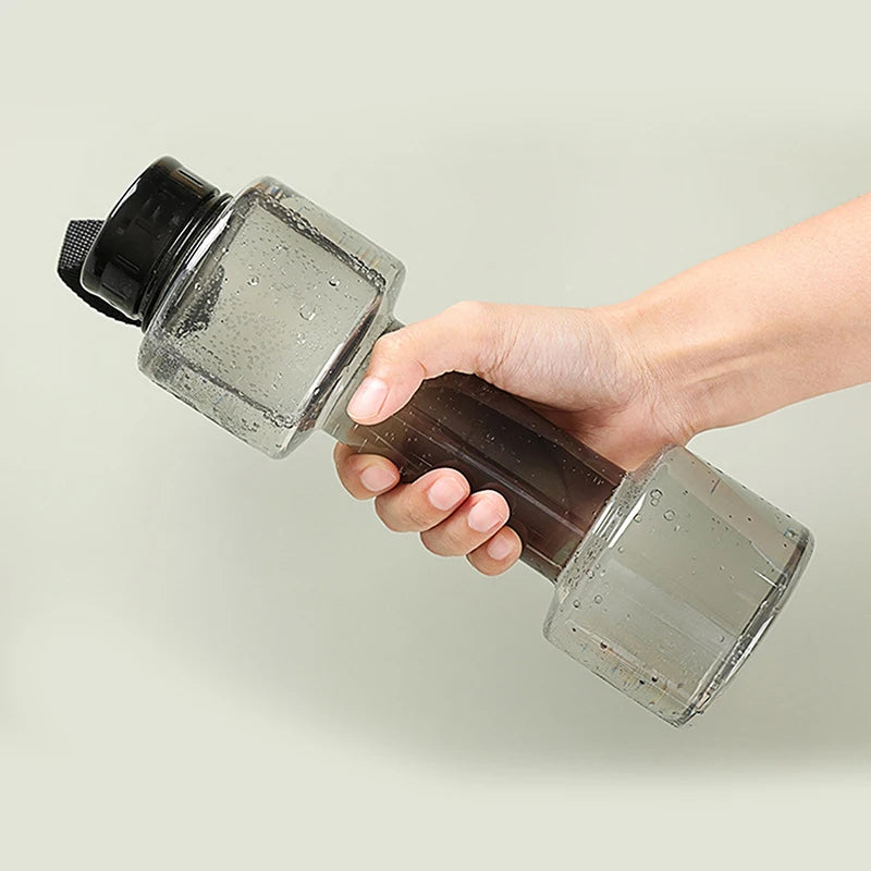 Dumbbell Shaped Sport Water Bottle Kettle PET Outdoor Unbreakable Qme