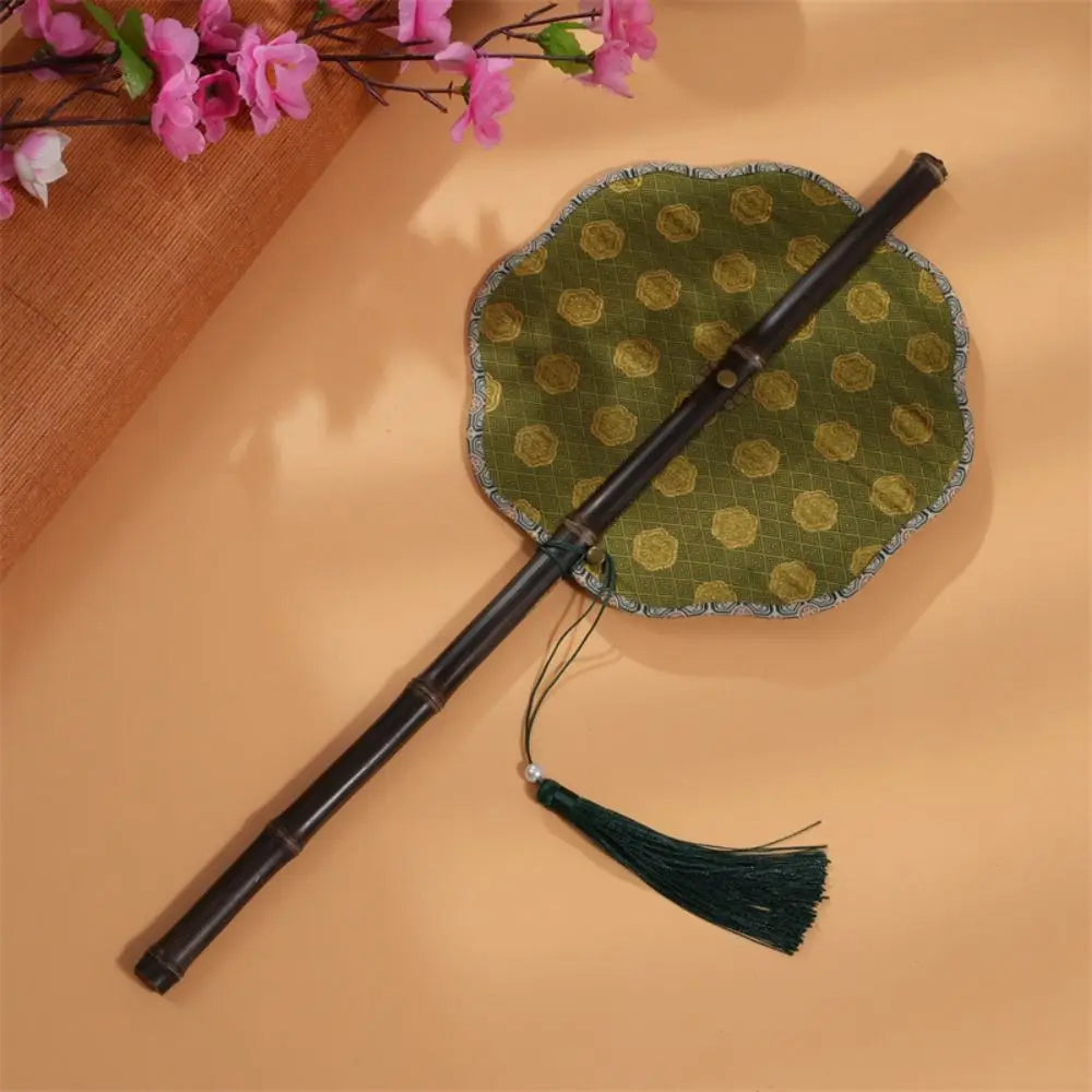 Classical Ancient Style Chinese Bamboo Waist Fan Rollable Foldable Long Handle Fan with Tassel Decorative Group Fan Gifts Qme style L