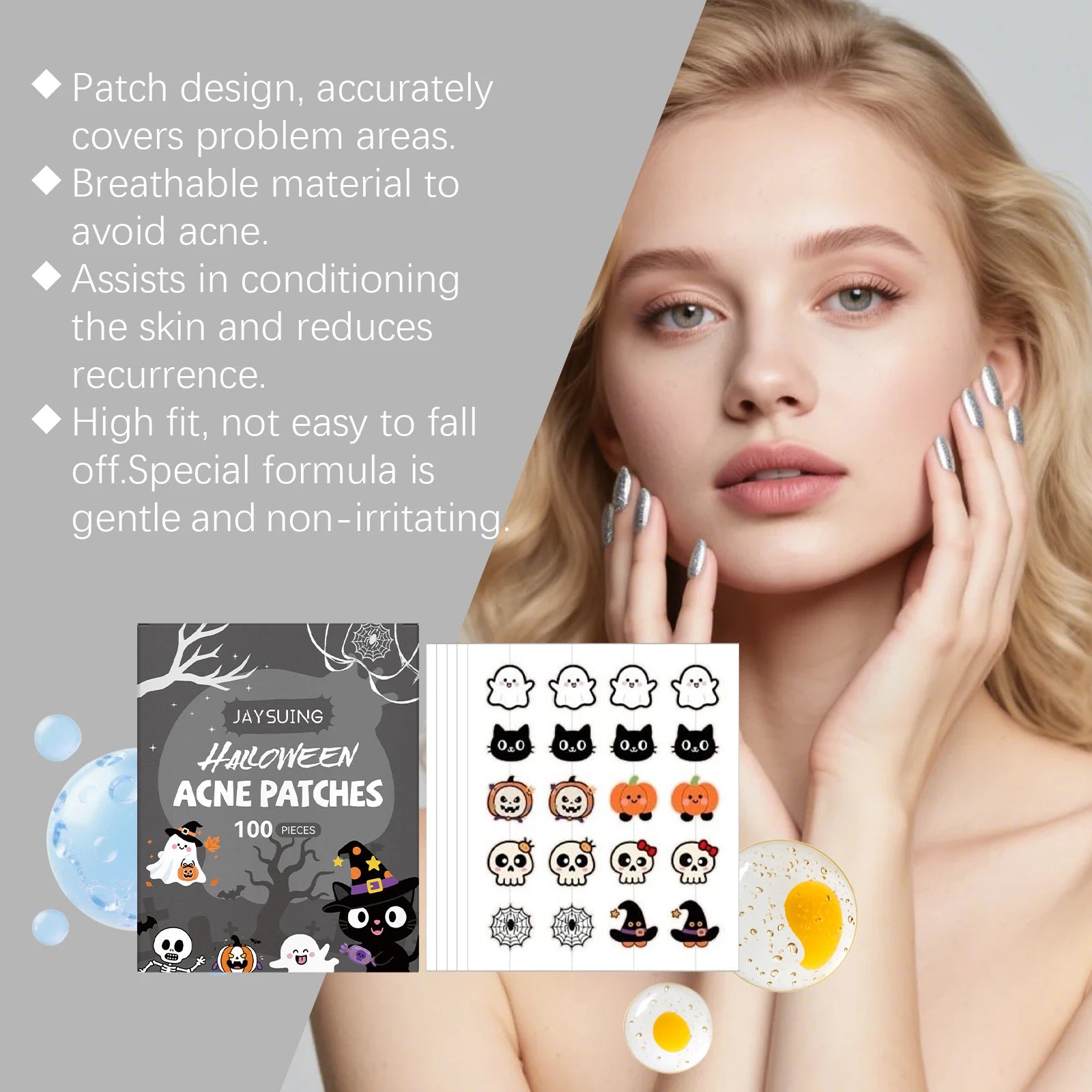 100pcs Halloween Acne Patches Soothing Repair Patch Pumpkin & Bat Shapes Breathable Invisible Acne Spot Cover Skin Care Qme