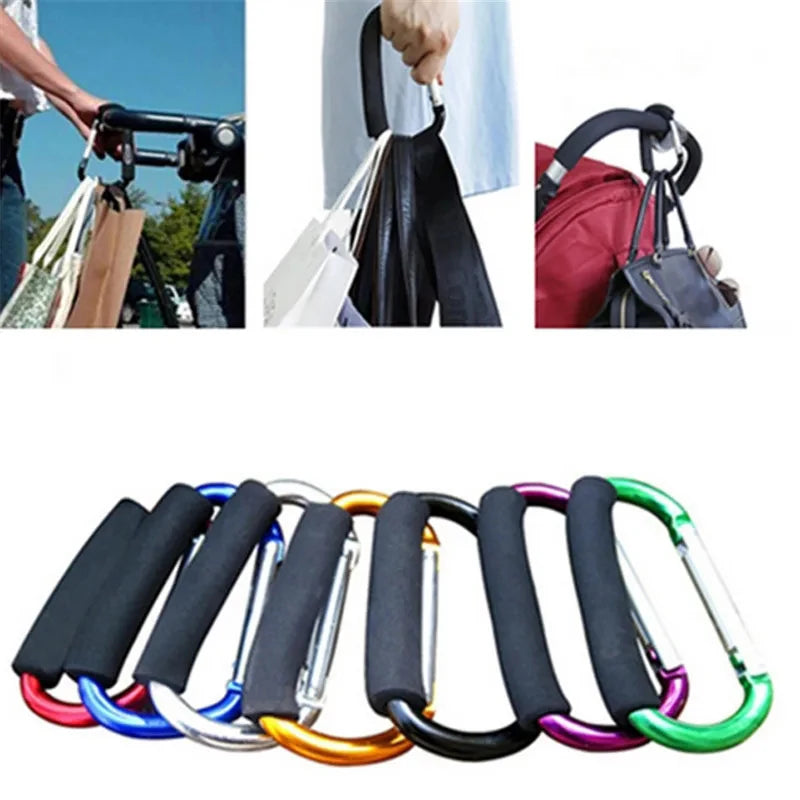 1PCS 13.5X7.1cm Baby Cart Hook Aluminum Alloy Outdoor Climbing Buckle Hook Multifunction D-Shaped Cart Buckle Shopping Bag Hooks Qme