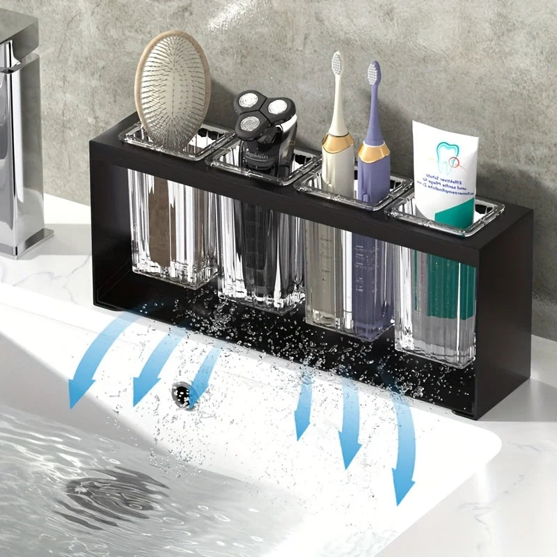 Fashionable multi-functional bathroom storage device with drainage function - electric toothbrush and toothpaste holder Qme