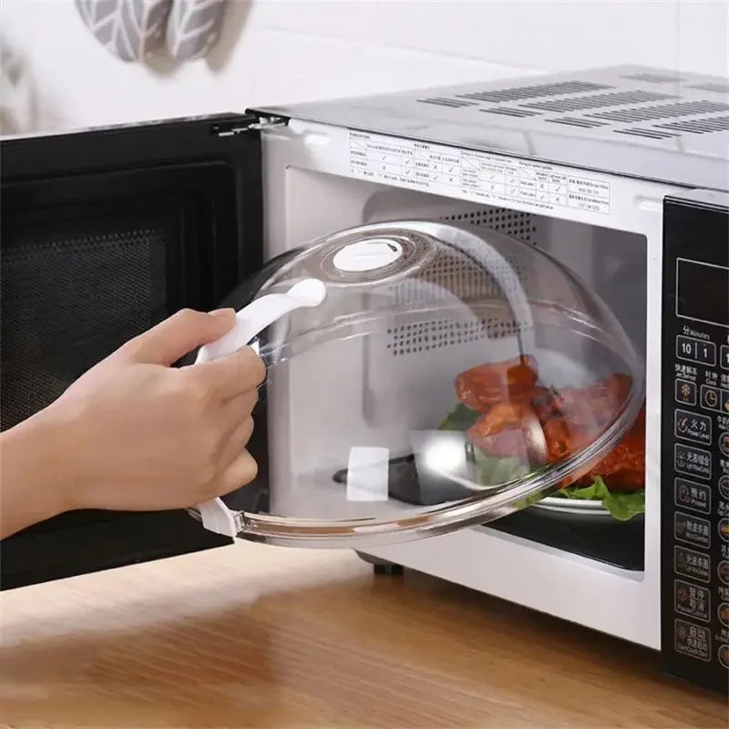 Microwave Food Splash Proof Cover Plate Transparent Cover with Handle Household Oven Heating Cover Cooking Utensils Accessories Qme