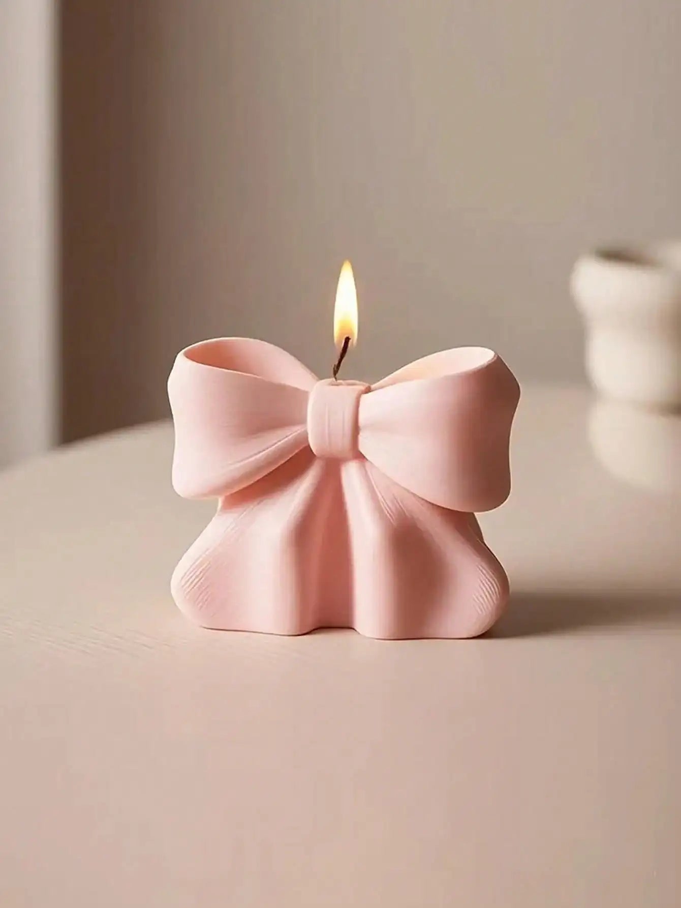 Bow Scented Candle 3D Design Long-lasting Fragrance Suitable Home Qme light pink