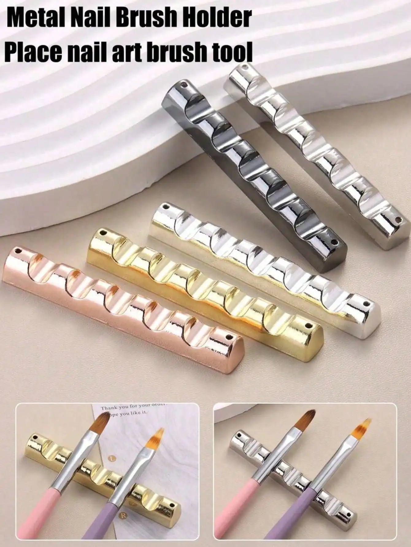 Metal Nail Art Pen Holder Gold Silver Champagne 5-Slot Display Stand Qme
