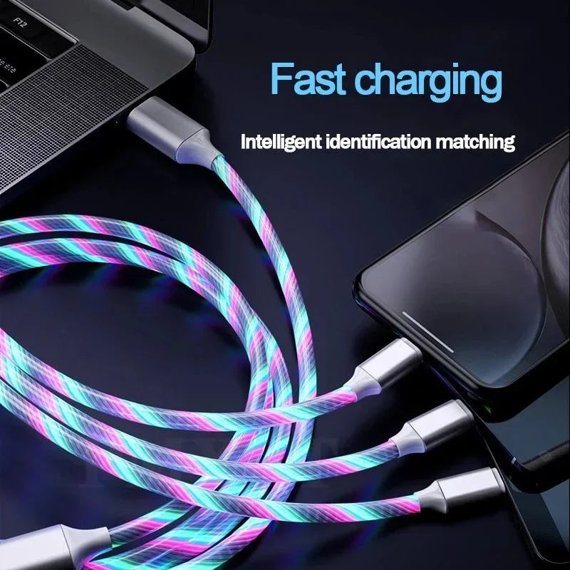 Glowing Cable LED light Micro USB Type C Cable 3A Fast Charging For Samsung iPhone Xiaomi Phone Flowing Streamer USB C Data Cord Qme