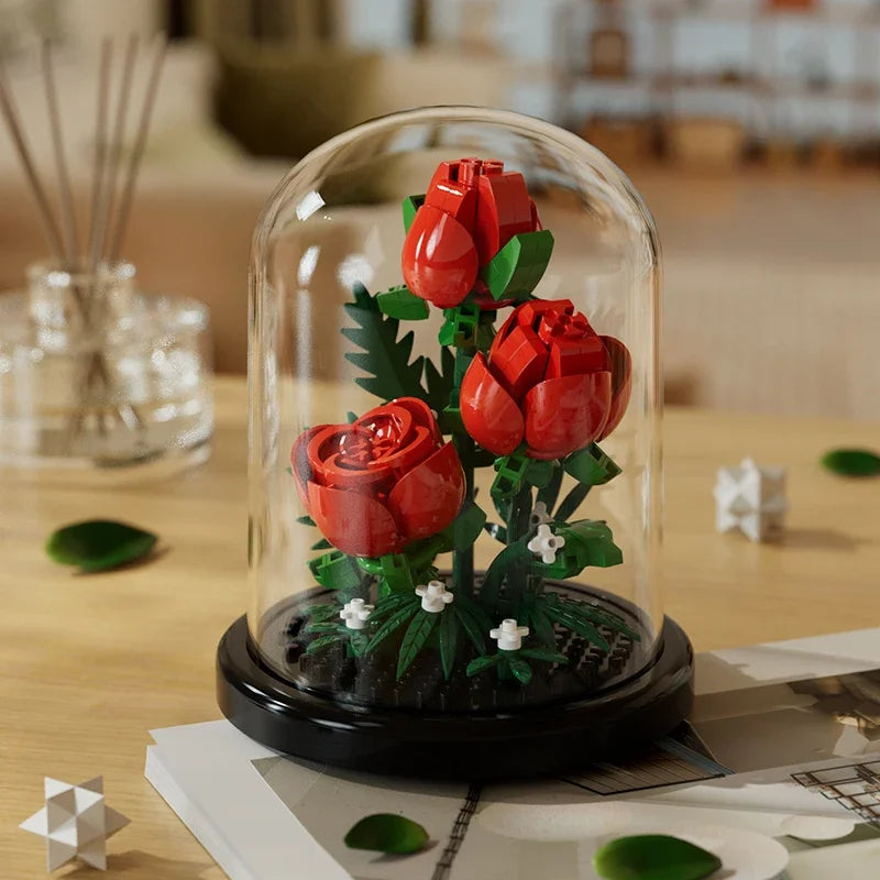 Micro Flower Bouquet Bonsai Building Block Artificial Plastic Plant Dust Cover Micro Model Home Decoration Toy Kid Birthday Gift Qme 254pcs