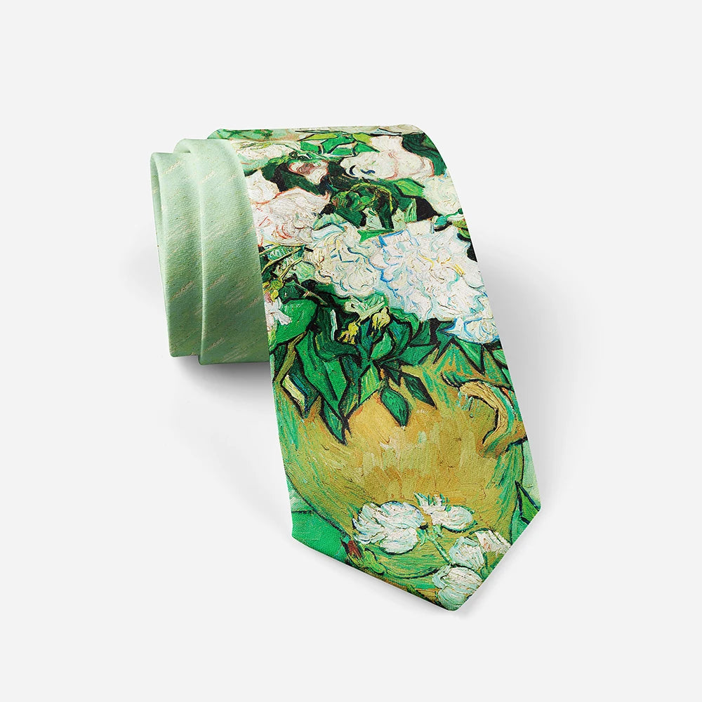 Retro Art Oil Painting Floral Print Tie Fashion Business Wedding Qme