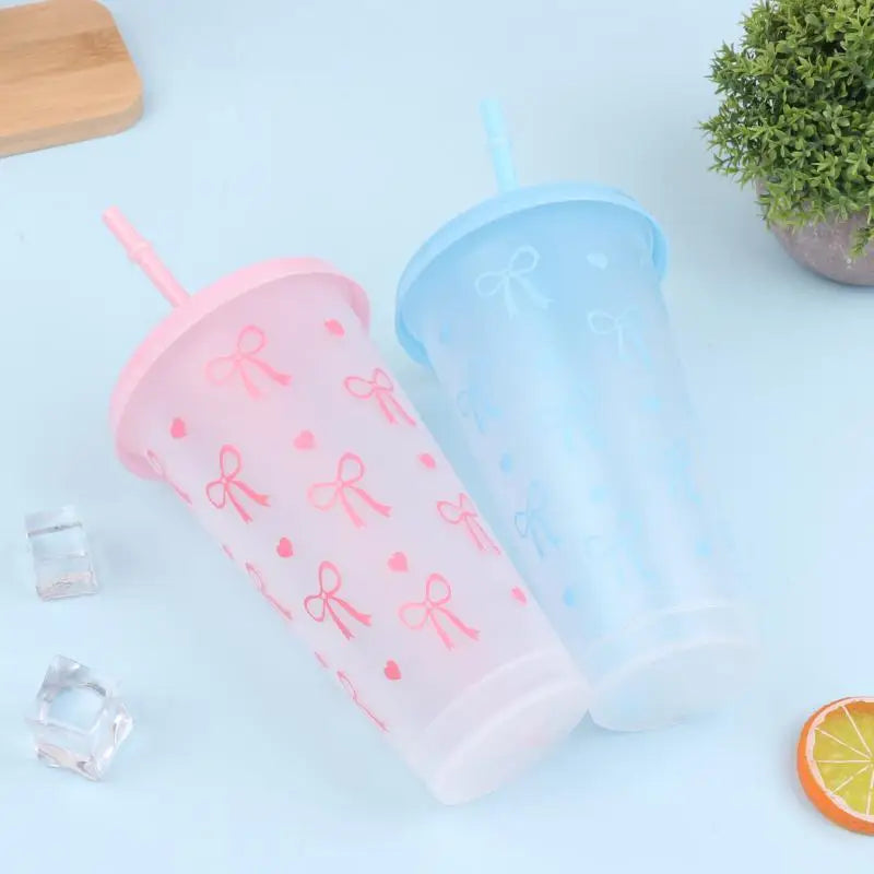 700ml With Lids Sippy Summer Sippy Cup Pink Bow Large Capacity Water Bottle Juice Milk Cup Cold Mug Qme