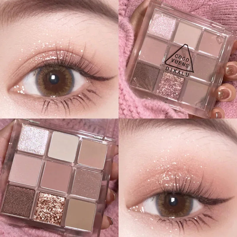 New Nine-color Eyeshadow Palette Rose Pink Color Pearly Matte Glitter Eyeshadow Pallete Shiny Eye Shadow Eye Pigments Qme 04