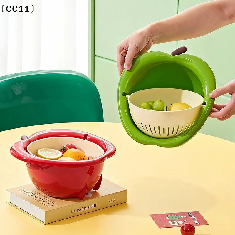 Cute Fruit-shaped Drain Basket Fruit Washing Basin Thickened Qme