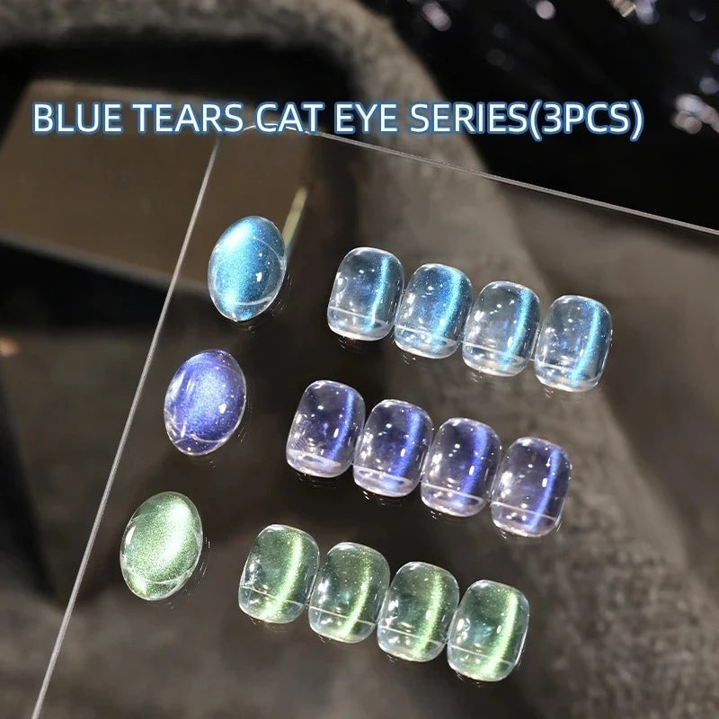 Blue Tears Cat Eye Nail Art, 3 Colors 1pc/3g Unique Blue Color And Magnetic Powder, Gives A Dreamy, Romantic Feeling Qme