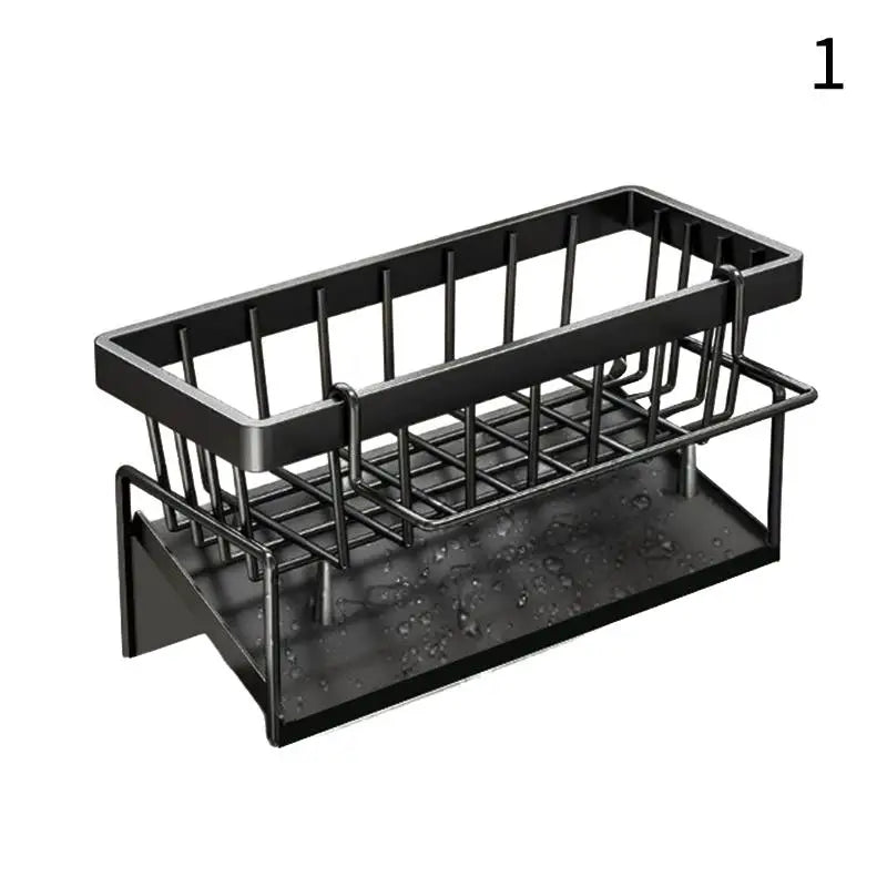 Multifunctional Sink Drain Rack Self Draining Dish Brush Storage Qme Black 1