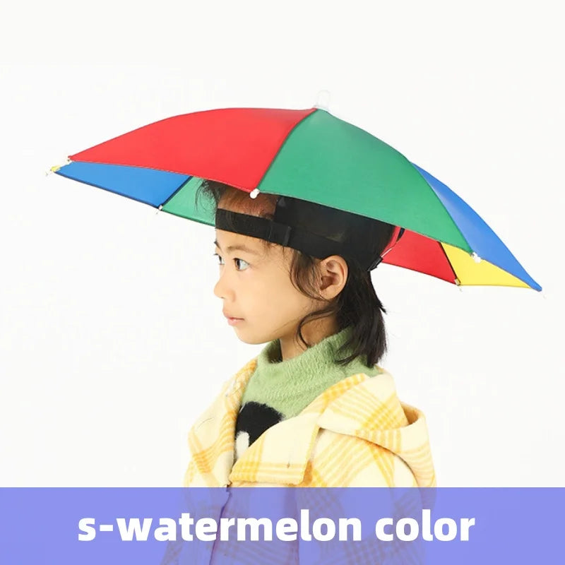 Head Wearing Type Umbrella Hat Anti-UV Windproof Rain Gear Foldable Fishing Sunshade Umbrella Hat Camping Beach Head Cap Qme s-watermelon color