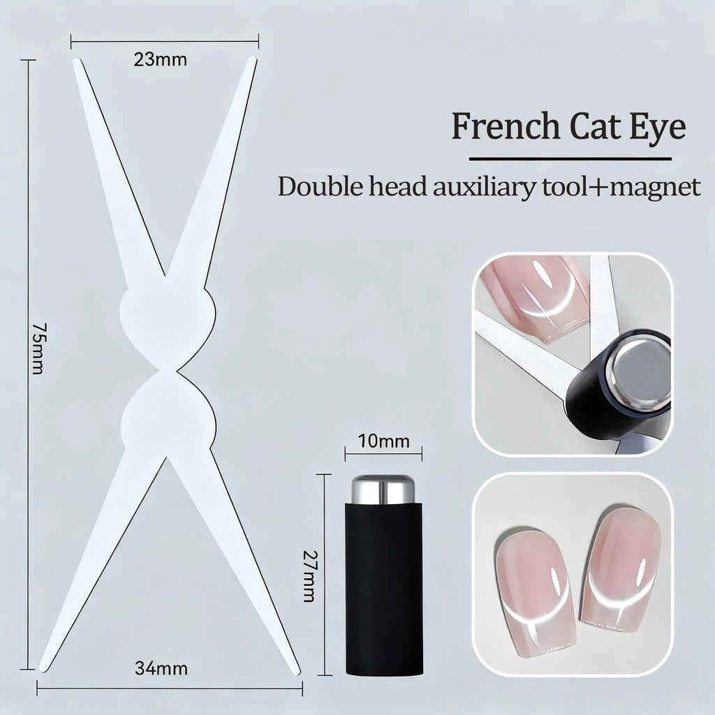 Double-head French Nail Art Magnet Set Cat Eye Magnetic Rod Combination Nail Art DIY V-Shaped Effect Gel Nail Polish Magnet Qme