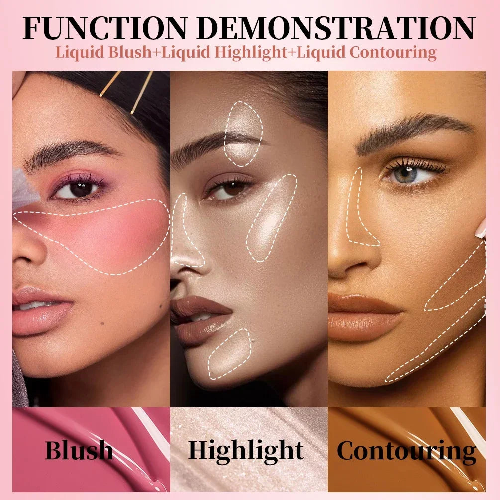 Qibest Liquid Contouring Makeup Contours Brightens Skin Tone Breathes and Enhances Facial Three-Dimensional Blusher Highlighter Qme