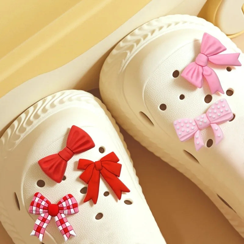 2026 Fashion 1PCS PVC Sweet Pink Red Bow Knot Shoe Charms DIY Shoe Buckle Accessories PVC Shoe Decorations Christmas Gifts Qme