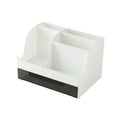 Multi Compartment Desk Organizer with Clear Drawer, Plastic Stationery Storage Caddy Pen Holder for Office School Home Qme White 1pc