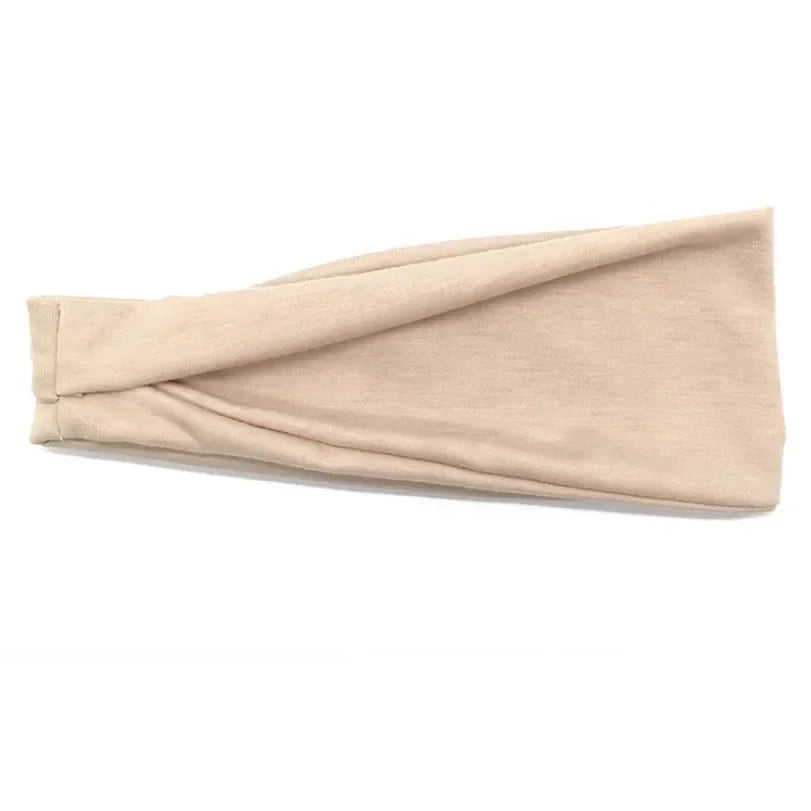 Women Headband Twist Cotton Sport Wide Turban Twisted Knotted Qme Champagne 10cm-22cm